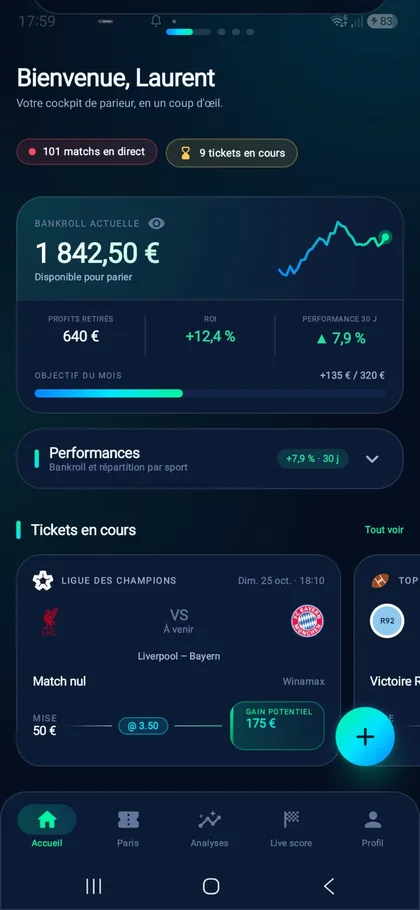 Écran de l’application Kyviobet
