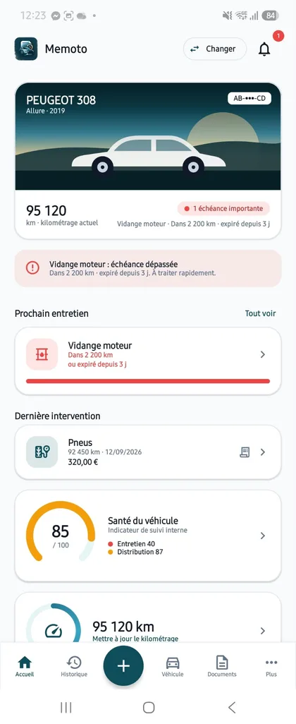 Écran de l’application Memoto