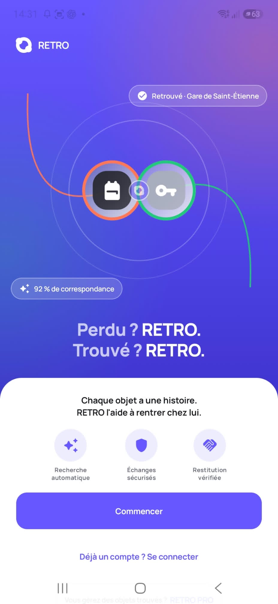 Écran de l’application Retro