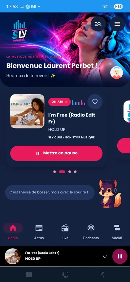 Écran de l’application SLY Radio
